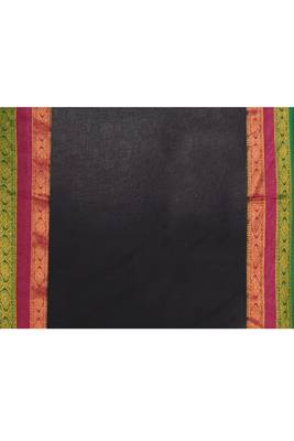 Women's black embellished zari border cotton saree 5