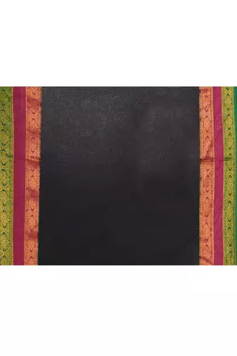 Women's black embellished zari border cotton saree