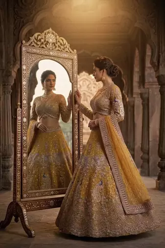 YELLOW EMBOIDERY lehenga CHOLI