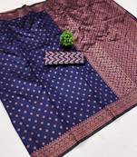 Blue silk blend banarasi saree with unstitched blouse piece