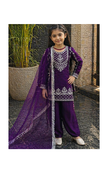 Natural Pure Heavy Creap Silk Embroidery Work Purple Readymade Salwar Suit 6