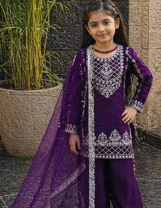 Natural Pure Heavy Creap Silk Embroidery Work Purple Readymade Salwar Suit