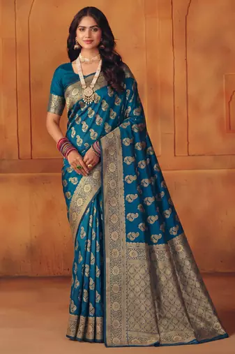 Morpich silk blend banarasi saree with unstitched blouse piece