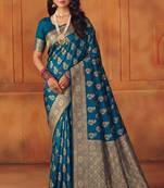 Morpich soft silk blend banarasi jacuard work designer party wear saree with unstitched blouse piece