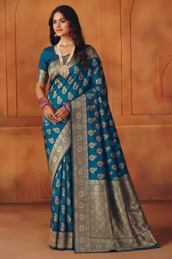 Morpich silk blend banarasi saree with unstitched blouse piece