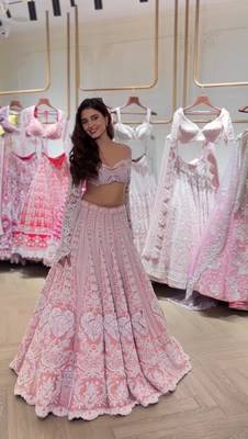 Blush Pink Slub Silk Lehenga Choli with Resham Dori & Rainbow Sequins Work 1