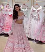 Blush Pink Slub Silk Lehenga Choli with Resham Dori & Rainbow Sequins Work