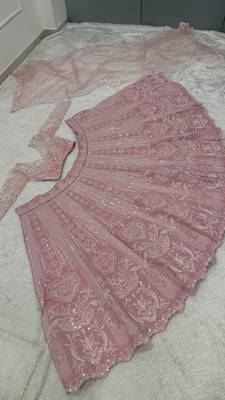 Blush Pink Slub Silk Lehenga Choli with Resham Dori & Rainbow Sequins Work 2