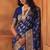 Navy blue silk blend banarasi saree with unstitched blouse piece
