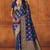 Navy blue silk blend banarasi saree with unstitched blouse piece