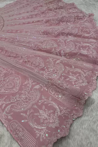Blush Pink Slub Silk Lehenga Choli with Resham Dori & Rainbow Sequins Work
