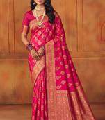 Pink soft silk blend banarasi jacuard work designer party wear saree with unstitched blouse piece