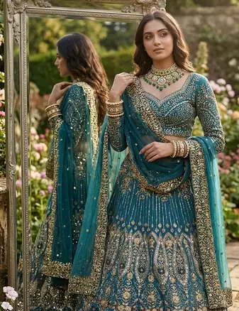 GREEN EMBROIDERY lehenga CHOLI 