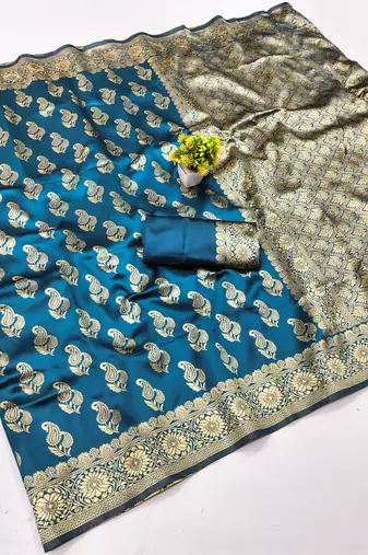 Morpich silk blend banarasi saree with unstitched blouse piece