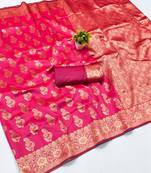 Pink silk blend banarasi saree with unstitched blouse piece