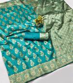 Rama silk blend banarasi saree with unstitched blouse piece