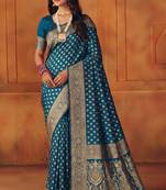Morpich silk blend banarasi saree with unstitched blouse piece