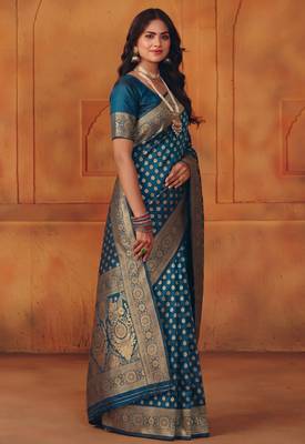 Morpich silk blend banarasi saree with unstitched blouse piece 5