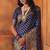 Navy blue soft silk blend banarasi jacuard work designer party wear saree with unstitched blouse piece