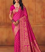 Pink silk blend banarasi saree with unstitched blouse piece