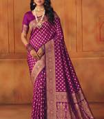 Purple silk blend banarasi saree with unstitched blouse piece