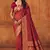 Red silk blend banarasi saree with unstitched blouse piece