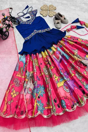 Beautiful Kediya Chinon Silk Embroidery Sequins Work Red Readymade Lahenga Choli