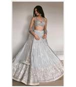 Silver Grey Satin Silk Lehenga Choli with Net dupatta