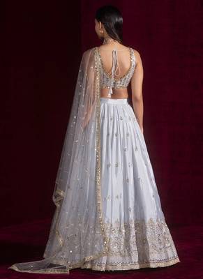 Silver Grey Satin Silk Lehenga Choli with Net dupatta 3