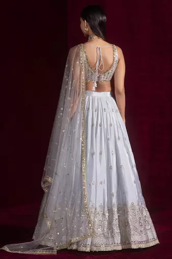 Silver Grey Satin Silk Lehenga Choli with Net dupatta