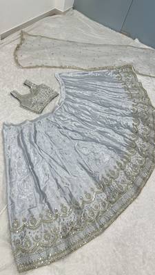 Silver Grey Satin Silk Lehenga Choli with Net dupatta 4