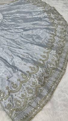 Silver Grey Satin Silk Lehenga Choli with Net dupatta 5