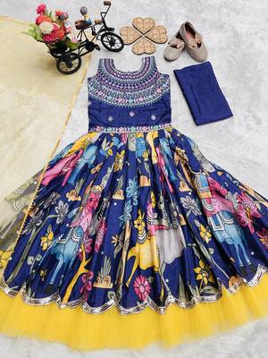Trendy Chinon Silk Embroidery Sequins Work  Navy Blue Readymade Gown 5