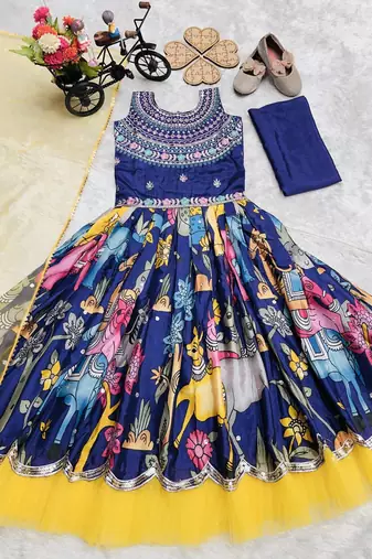 Trendy Chinon Silk Embroidery Sequins Work  Navy Blue Readymade Gown