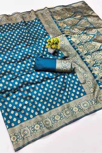 Morpich silk blend banarasi saree with unstitched blouse piece