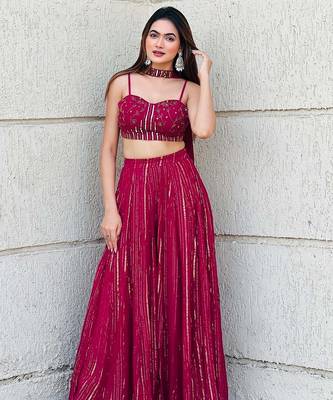Pink Faux Georgette Lehenga Choli with Sequins & Dori Work and Choker Dupatta 1
