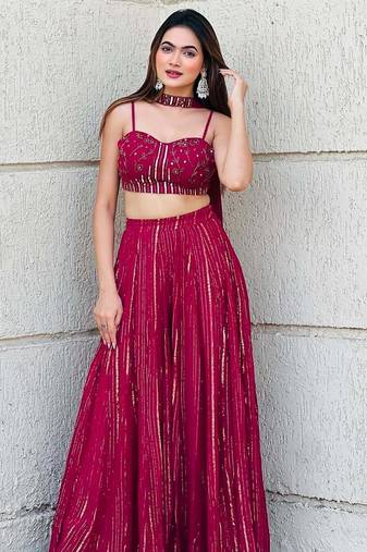 Pink Faux Georgette Lehenga Choli with Sequins & Dori Work and Choker Dupatta