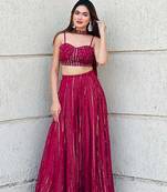 Pink Faux Georgette Lehenga Choli with Sequins & Dori Work and Choker Dupatta