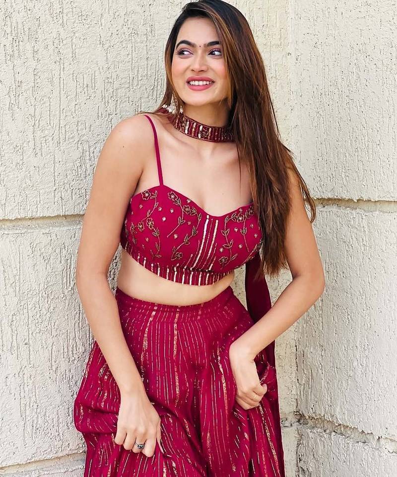 Pink Faux Georgette Lehenga Choli with Sequins & Dori Work and Choker Dupatta
