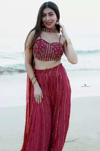 Pink Faux Georgette Lehenga Choli with Sequins & Dori Work and Choker Dupatta