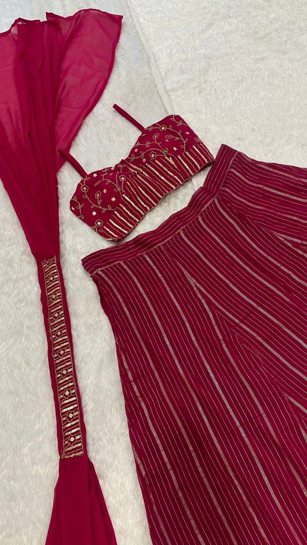 Pink Faux Georgette Lehenga Choli with Sequins & Dori Work and Choker Dupatta