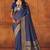 Navy blue soft silk blend banarasi jacuard work designer party wear saree with unstitched blouse piece