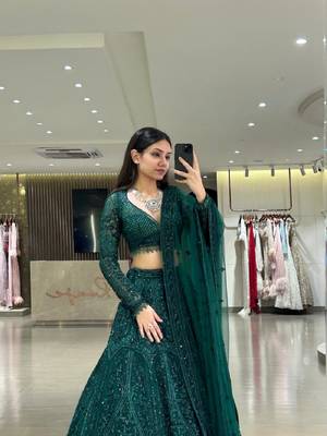 Wedding Wear Emerald Green Lehenga Choli with Sequins & Dori Work 4