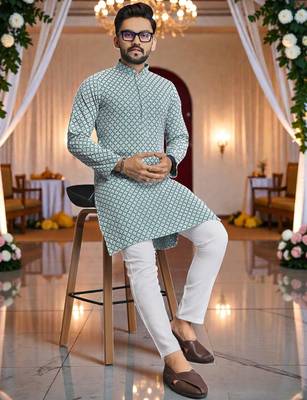 classic ethnic design men   s comfortable cotton kurta 1
