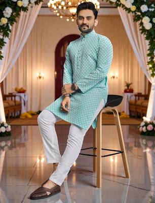 classic ethnic design men   s comfortable cotton kurta 1