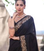 Black silk blend banarasi saree with unstitched blouse piece
