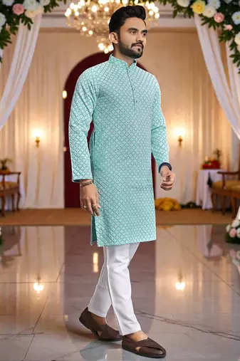 classic ethnic design men   s comfortable cotton kurta
