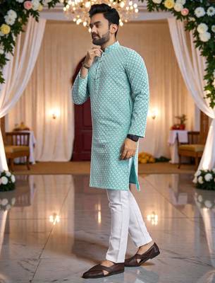 classic ethnic design men   s comfortable cotton kurta 4