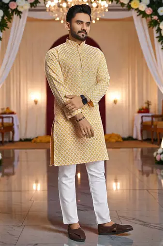 classic ethnic design men   s comfortable cotton kurta