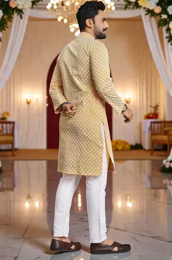 classic ethnic design men   s comfortable cotton kurta